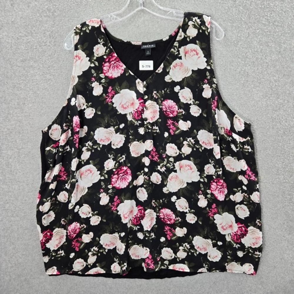 Torrid Women Top 3 Black Floral V Neck Popover Sleeveless Tank Casual